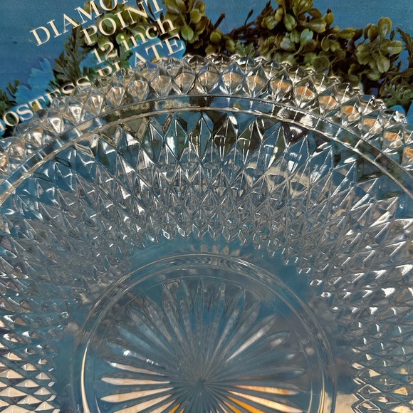 Vintage Indiana Glass Diamond Point Hostess Platter Serving Dish Jewelry Tray - Picture 5 of 7